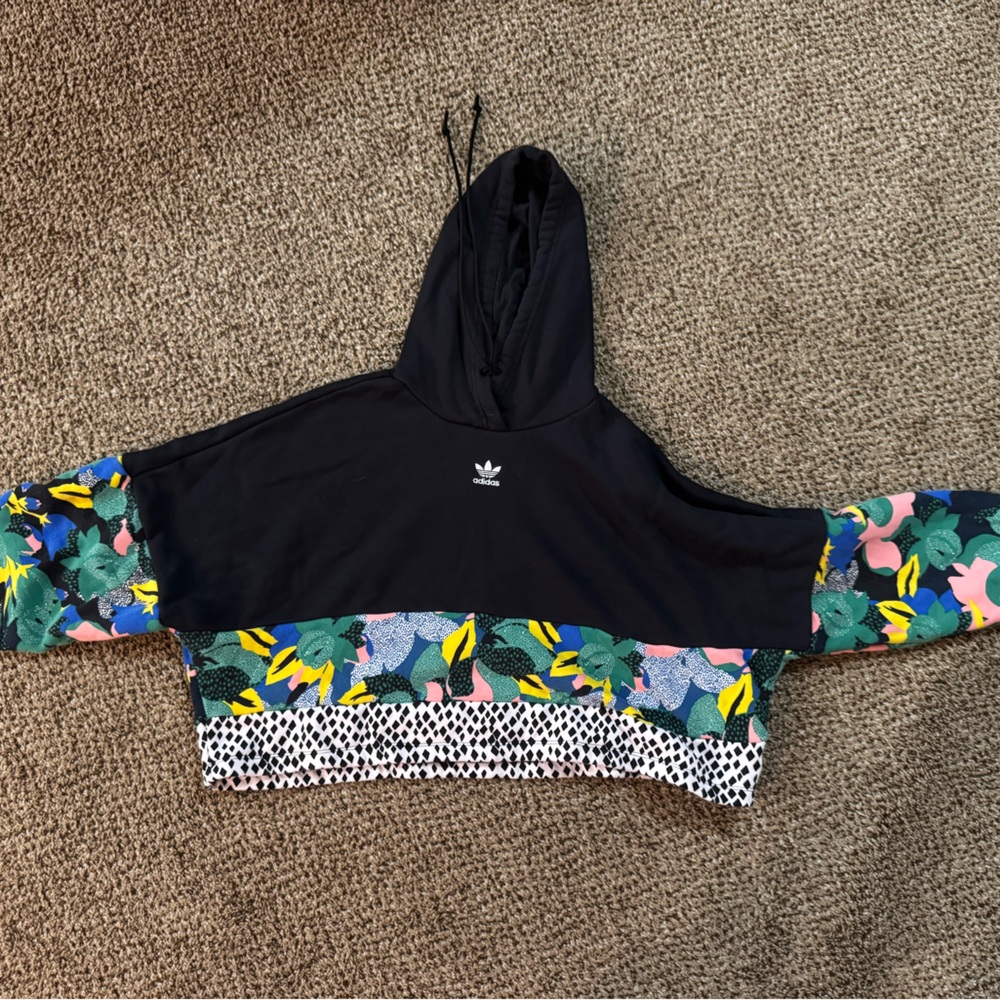 Adidas Mixed Media Cropped Hoodie